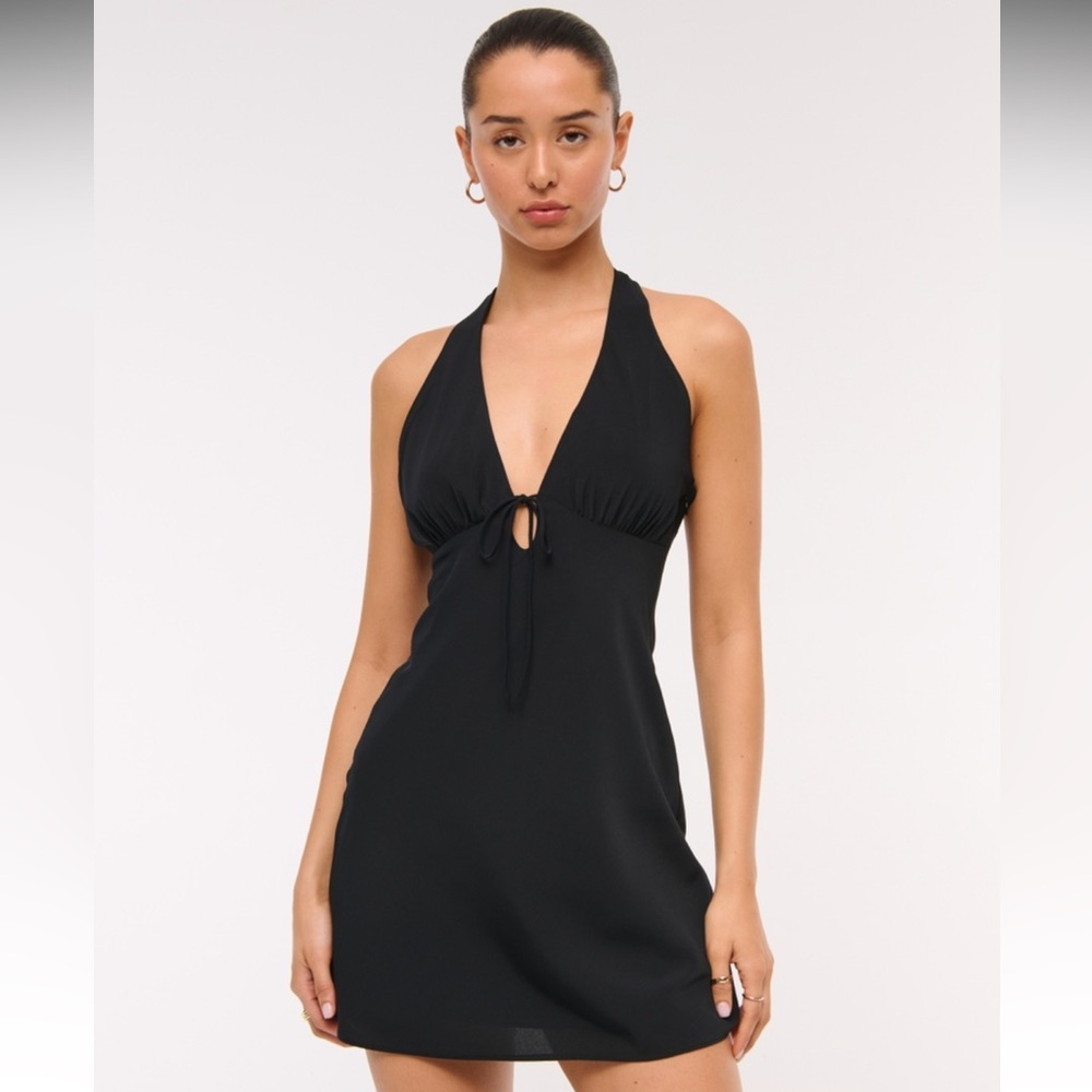 Abercrombie & Fitch Black Halter Tie-Front Slip Mini Dress